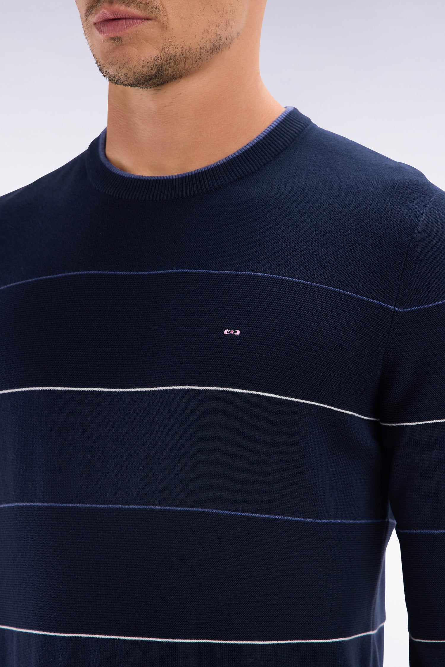 sweater crew neck ringed in cotton navy
