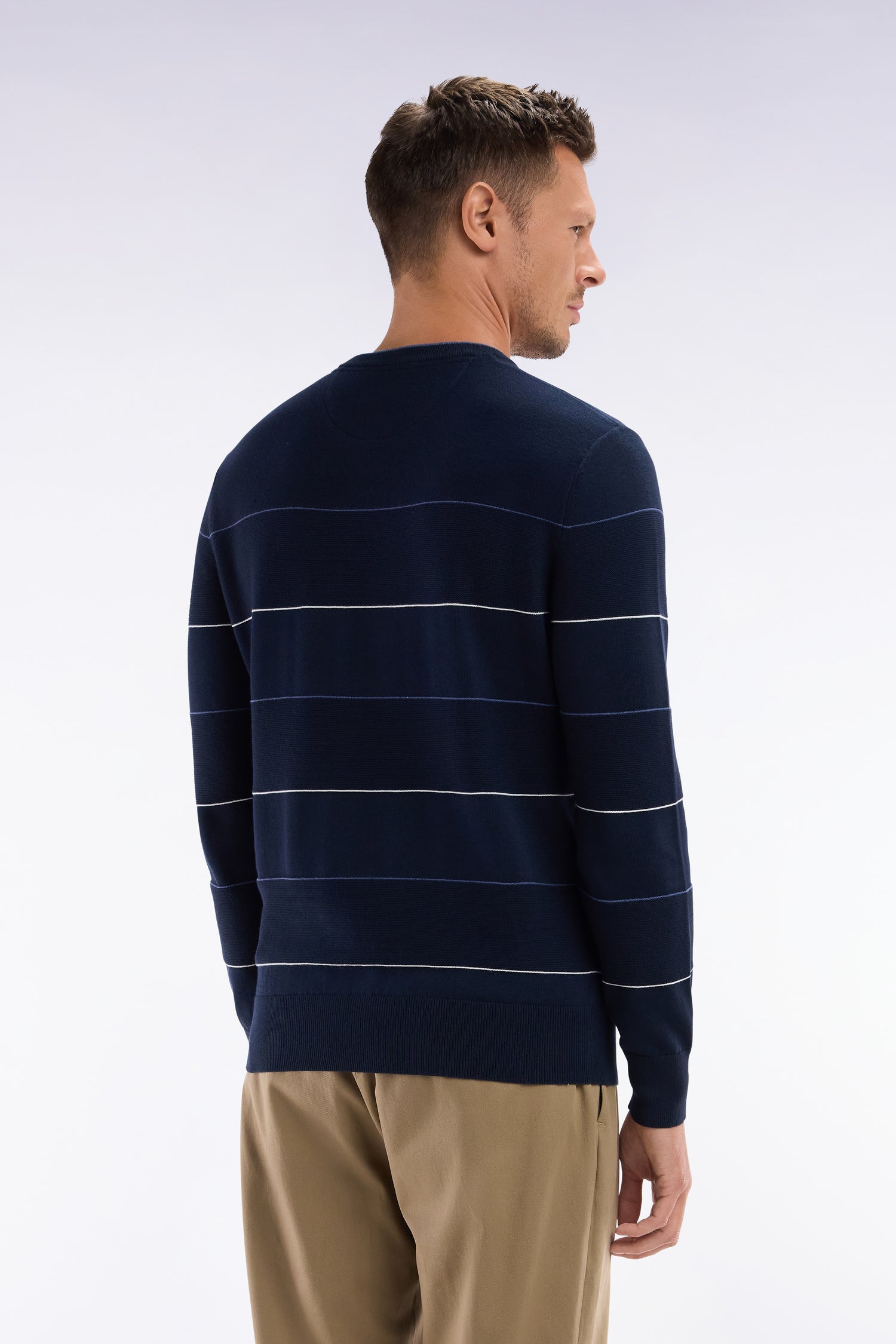 sweater crew neck ringed in cotton navy