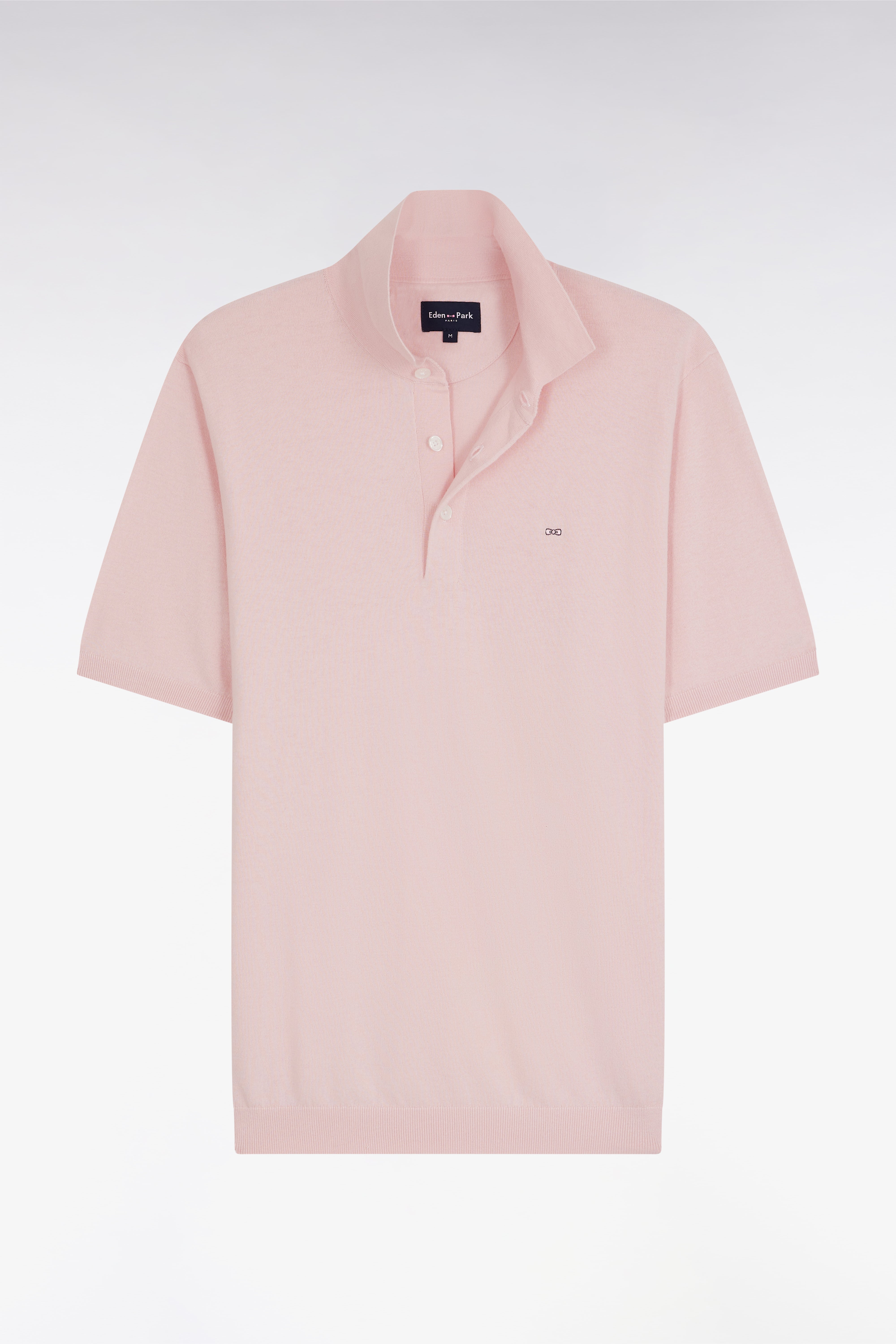 Pull col polo en coton et soie mélangés rose coupe droite