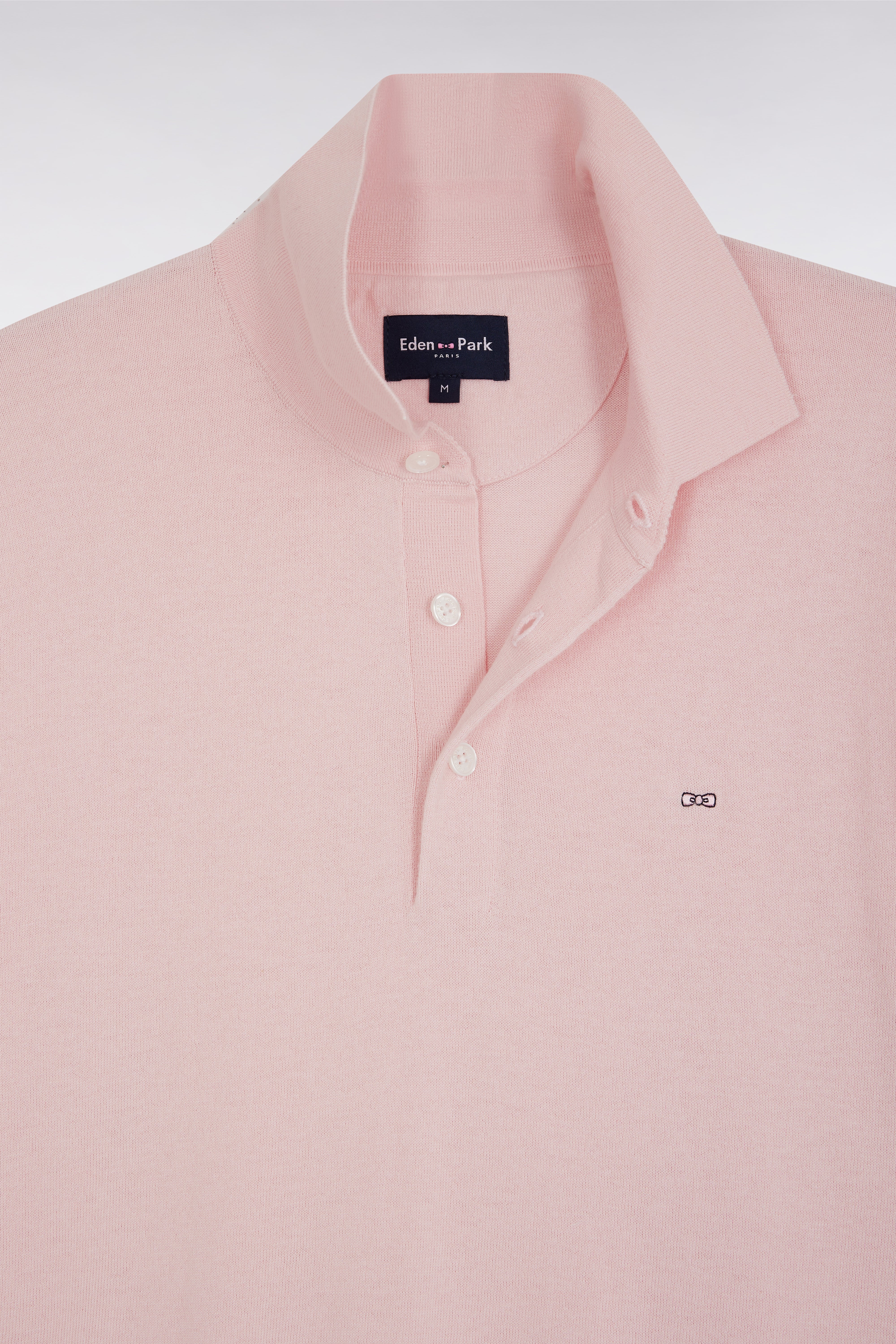 Pull col polo en coton et soie mélangés rose coupe droite