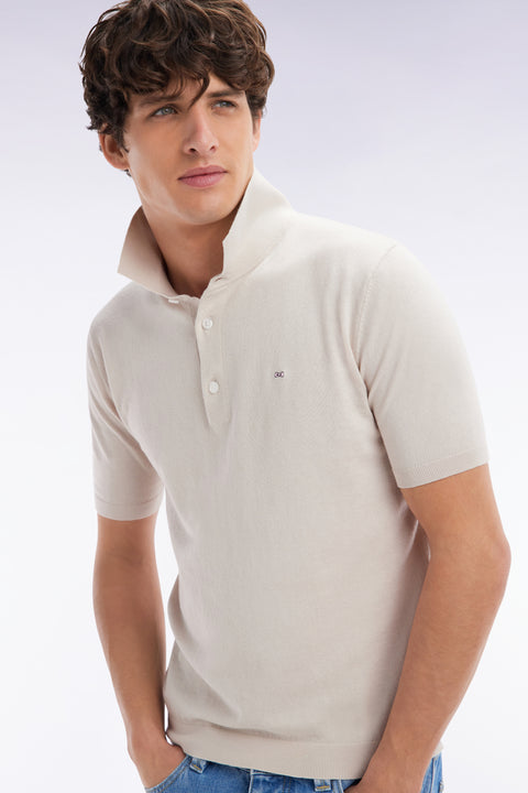 Pull col polo en coton et soie mélangés beige coupe droite - Image 2