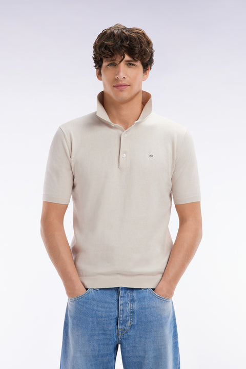 Pull col polo en coton et soie mélangés beige coupe droite - Image 1