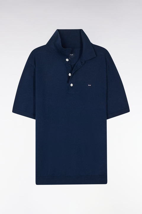 Pull col polo en coton et soie mélangés marine coupe droite - Image 2