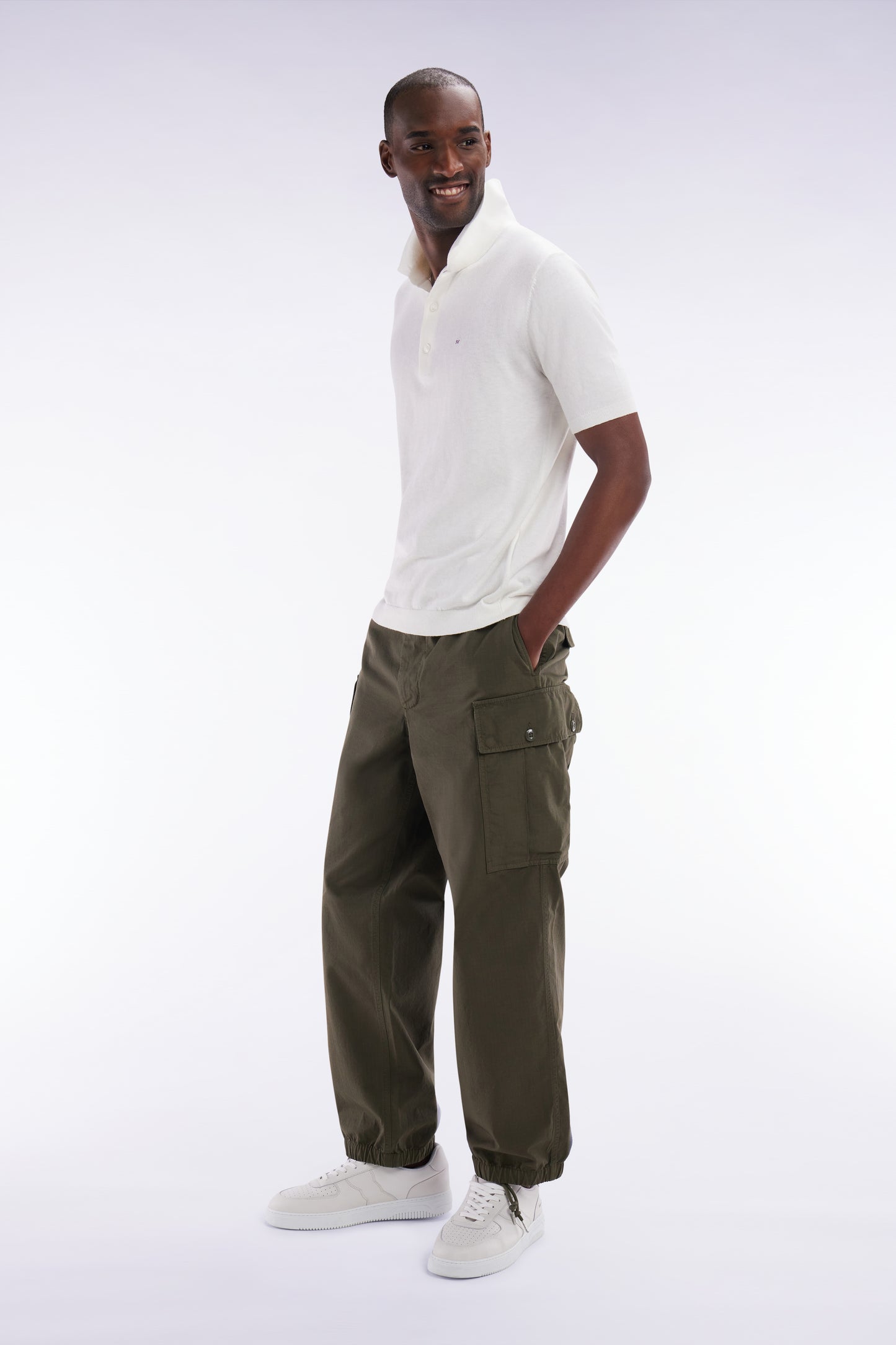 Straight-fit ecru cotton-silk-blend polo neck jumper