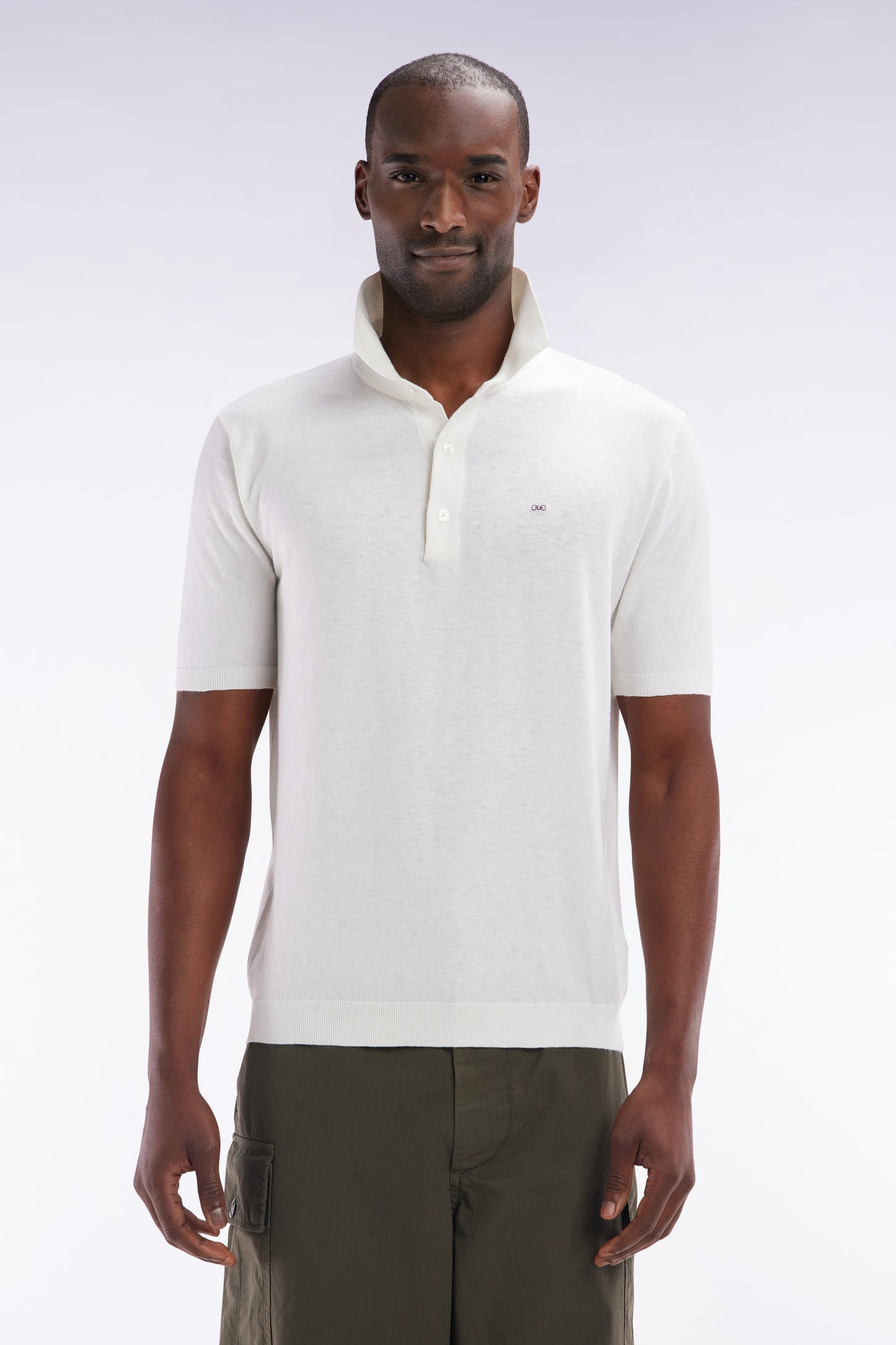 Straight-fit ecru cotton-silk-blend polo neck jumper