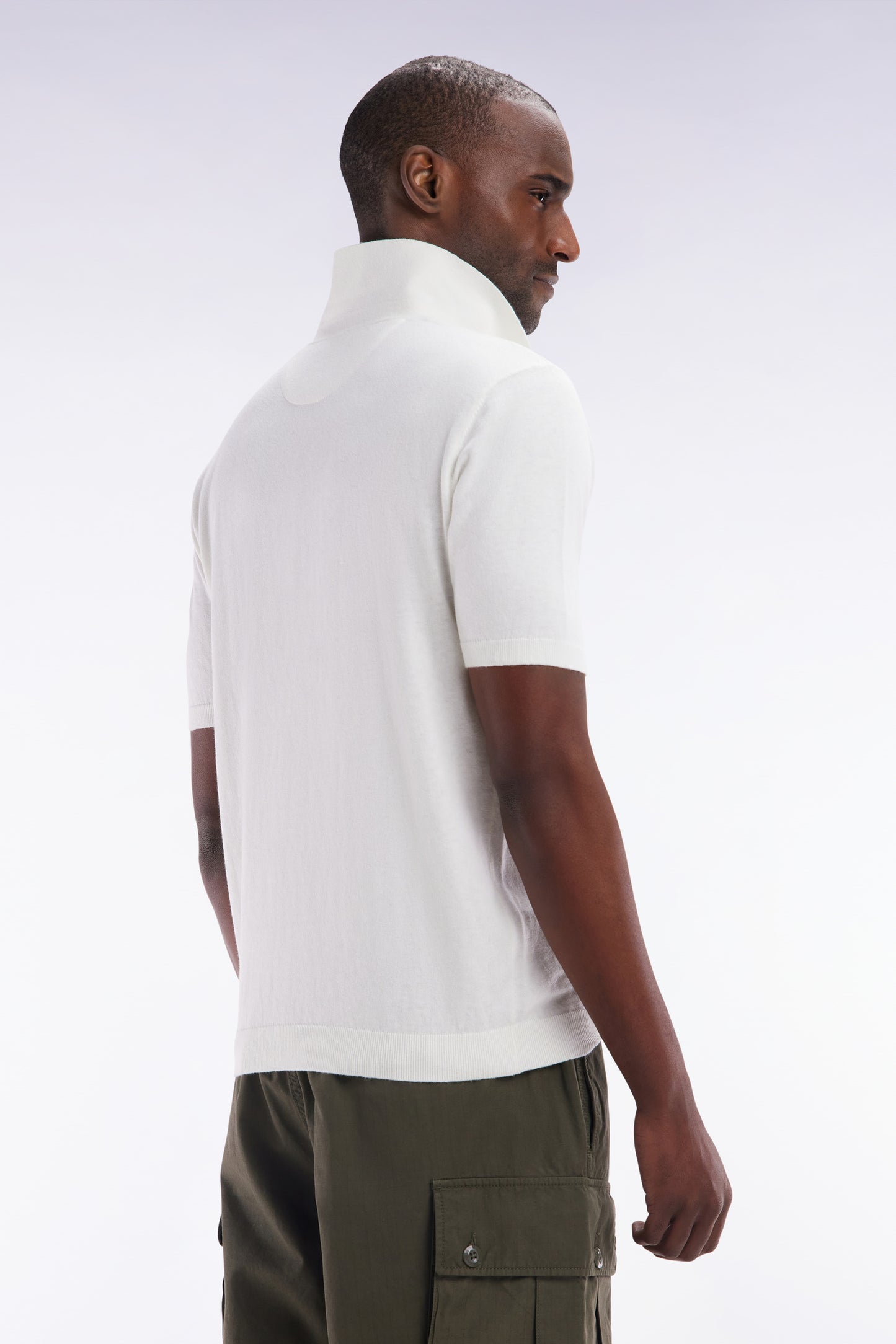 Straight-fit ecru cotton-silk-blend polo neck jumper