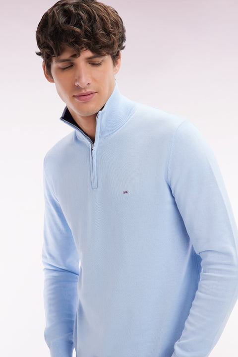 Pull col camionneur en coton ciel coupe droite - Image 3