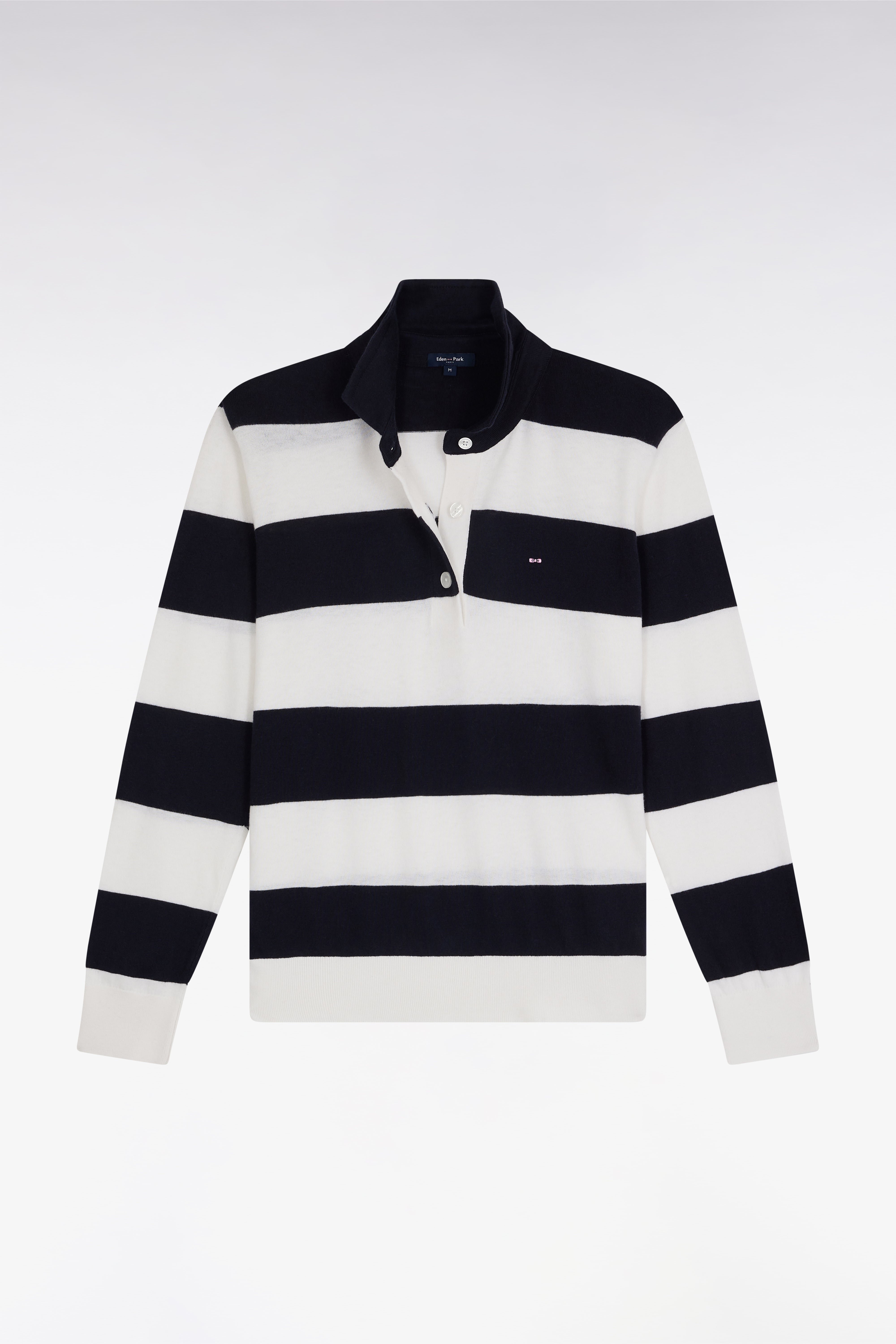 Pull cerclé à col maillot en coton biologique et cachemire marine coupe décontractée