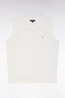 Pull débardeur fin à col rond en coton et soie mélangés écru coupe décontractée