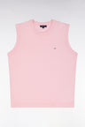 Pull débardeur fin à col rond en coton et soie mélangés rose coupe décontractée