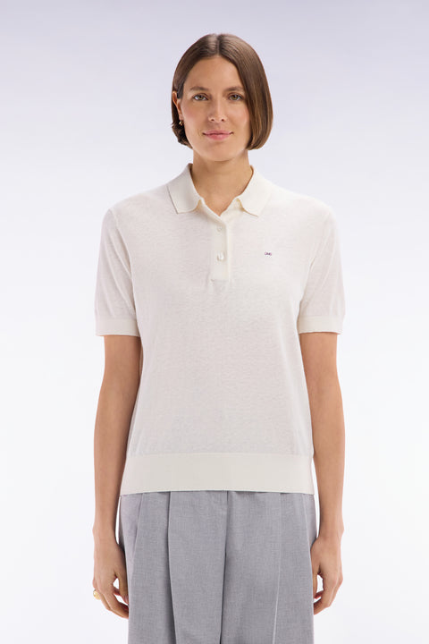 Pull manches courtes à col polo écru coupe droite - Image 3