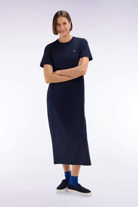 Robe T-shirt en coton Pima marine coupe droite - Image 1