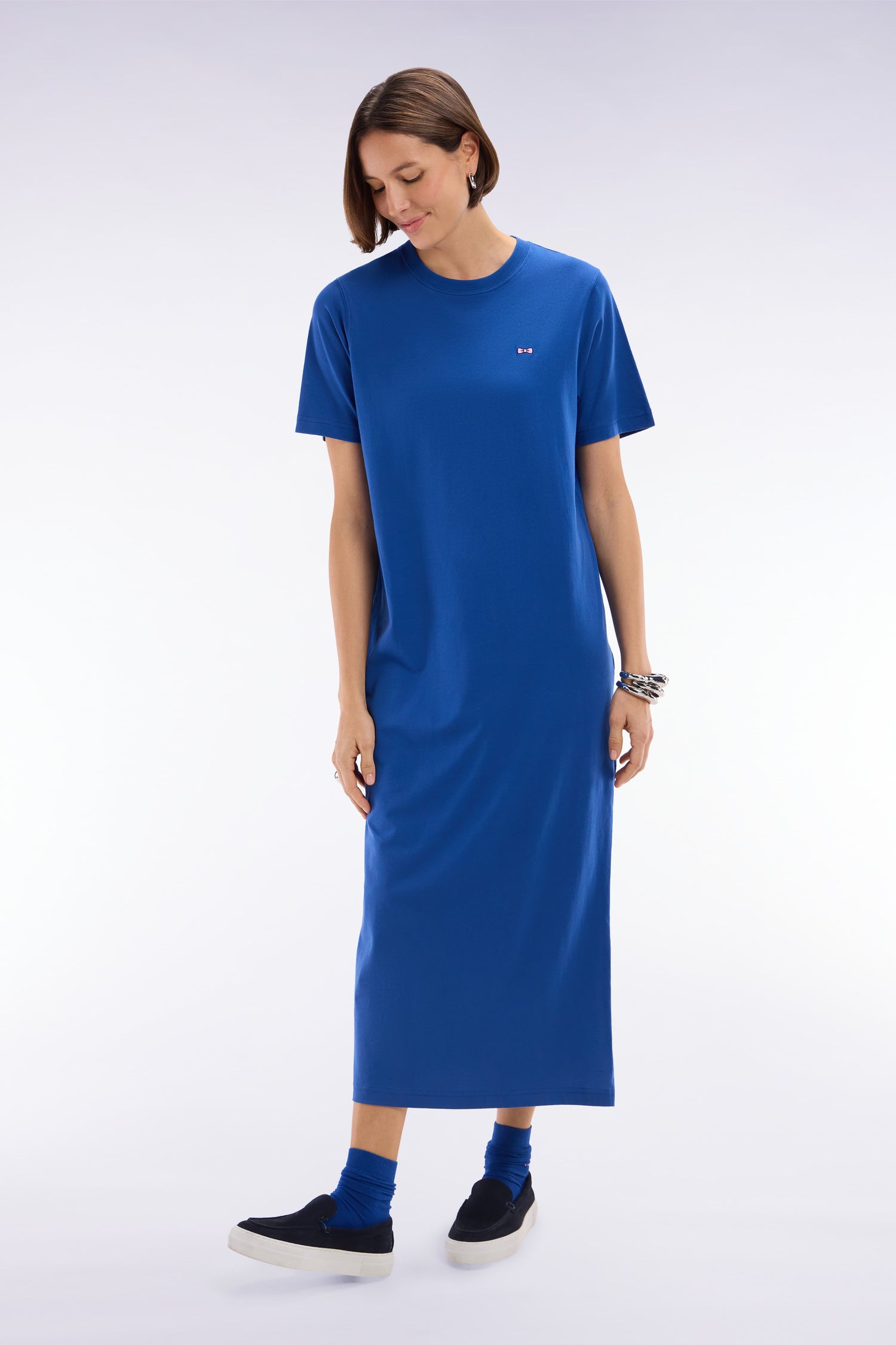 Robe T-shirt en coton Pima bleu coupe droite