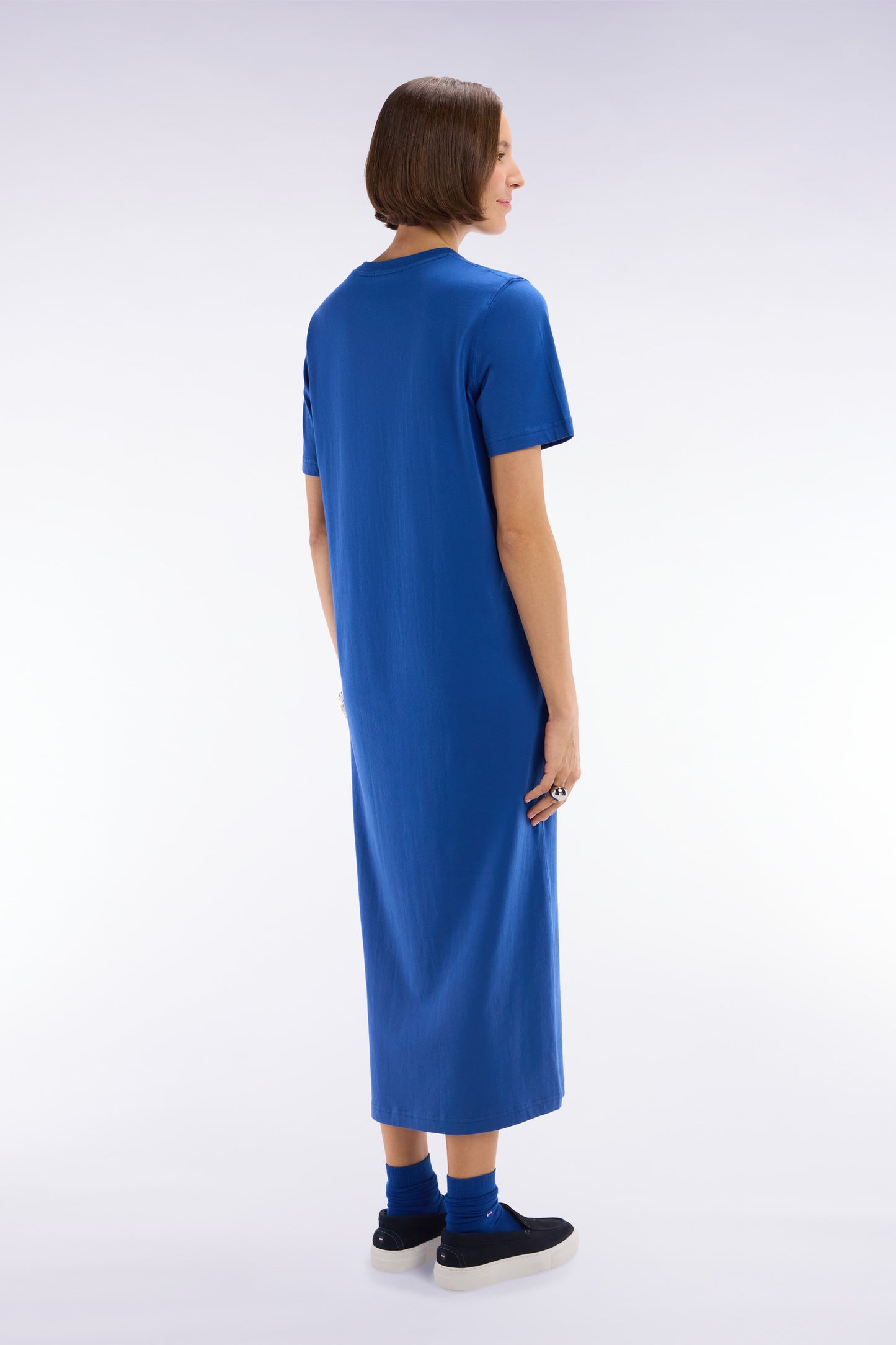 Robe T-shirt en coton Pima bleu coupe droite