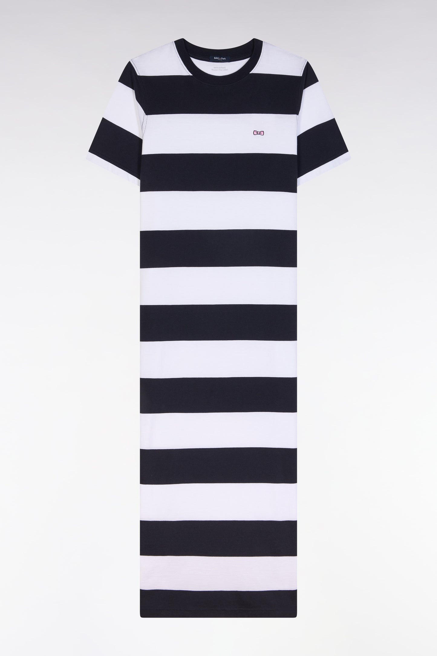 Robe T-shirt cerclé en coton Pima marine et blanc coupe droite