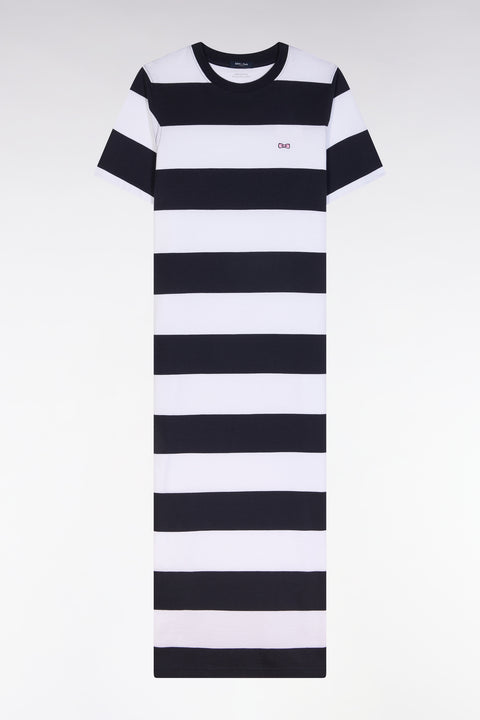 Robe T-shirt cerclé en coton Pima marine et blanc coupe droite - Image 2