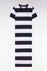 Robe T-shirt cerclé en coton Pima marine et blanc coupe droite