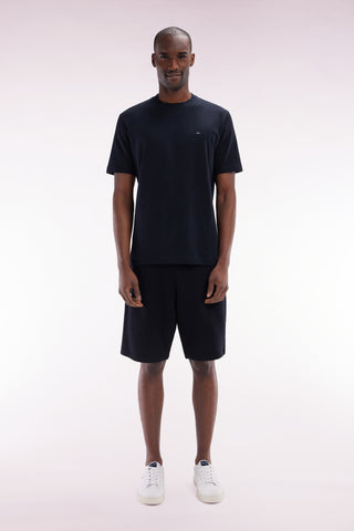 Straight-fit black cotton fleece shorts