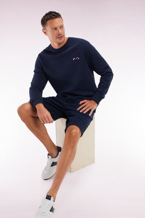 Short en molleton coton marine nœud papillon cerclé coupe décontractée - Image 3