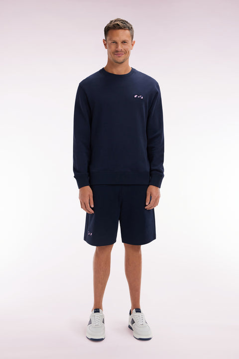 Short en molleton coton marine nœud papillon cerclé coupe décontractée - Image 1