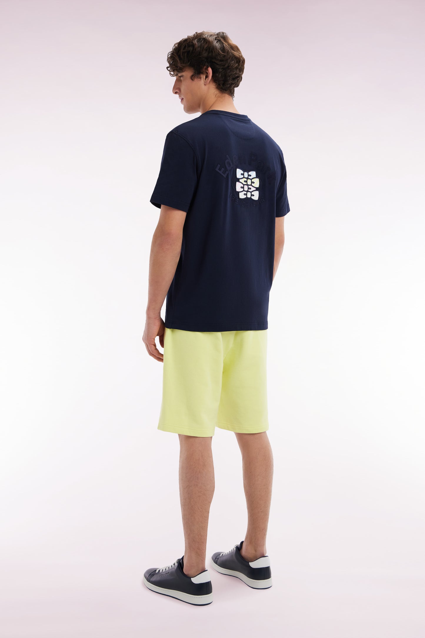 Relaxed fit yellow cotton fleece shorts