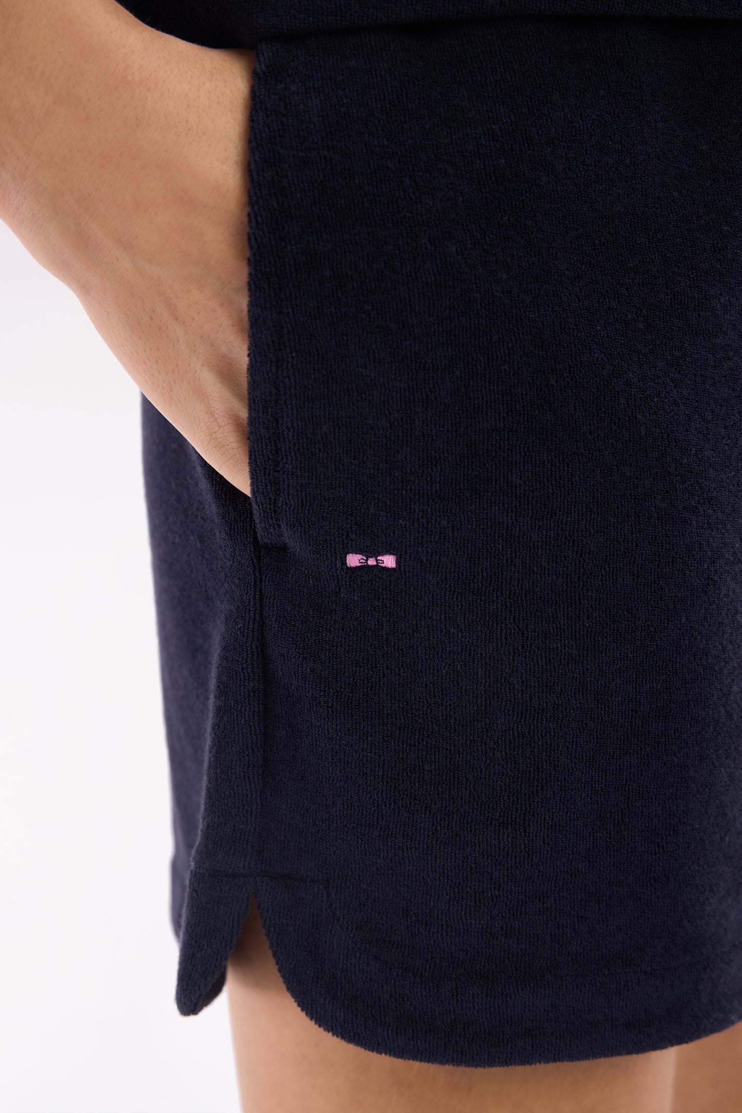 Straight-fit navy cotton-blend fleece shorts