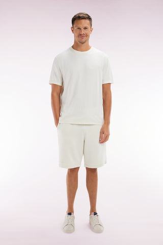 Relaxed-fit beige cotton fleece shorts