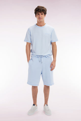 Relaxed-fit sky blue cotton fleece shorts