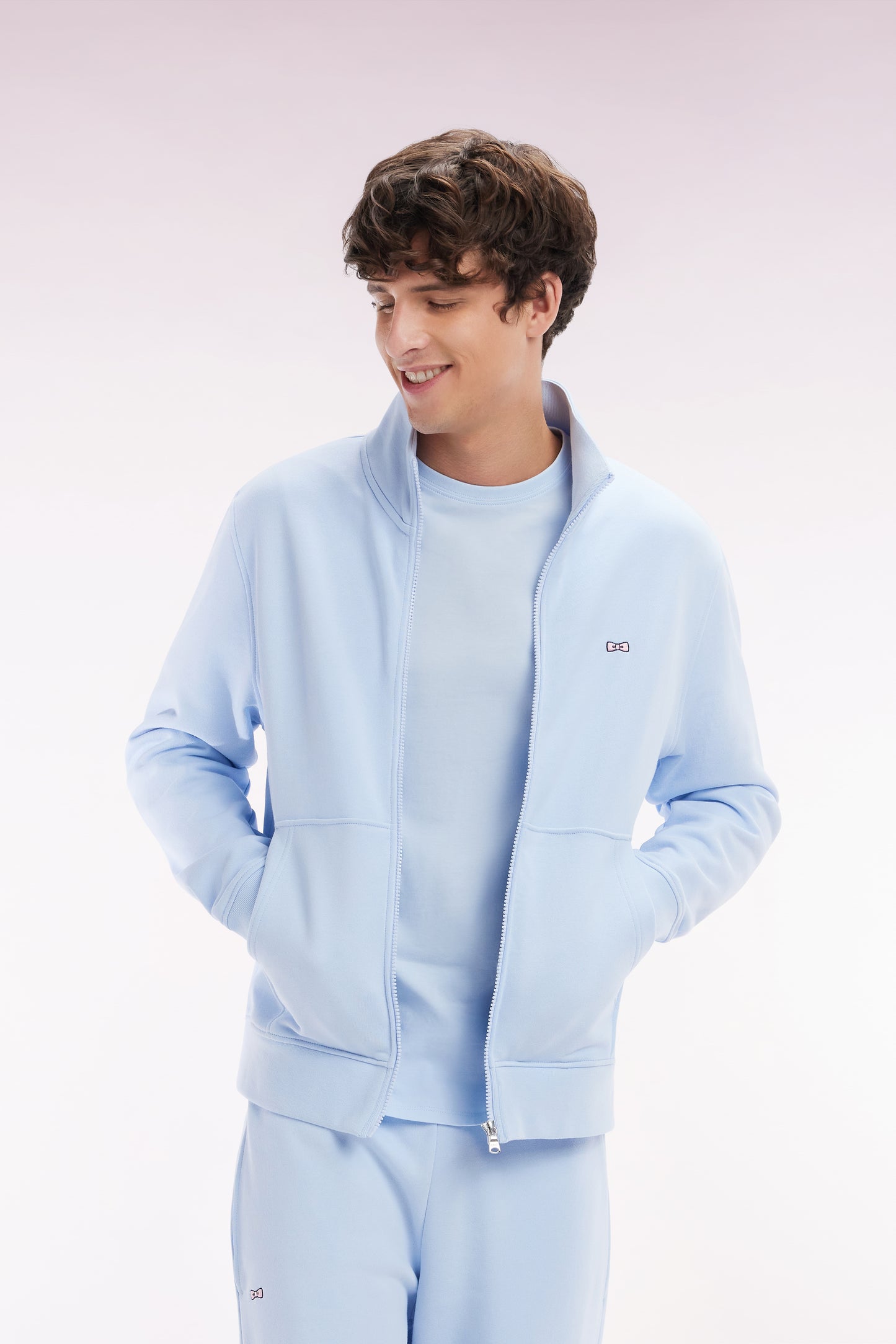 Sweatshirt zippé en coton ciel coupe droite
