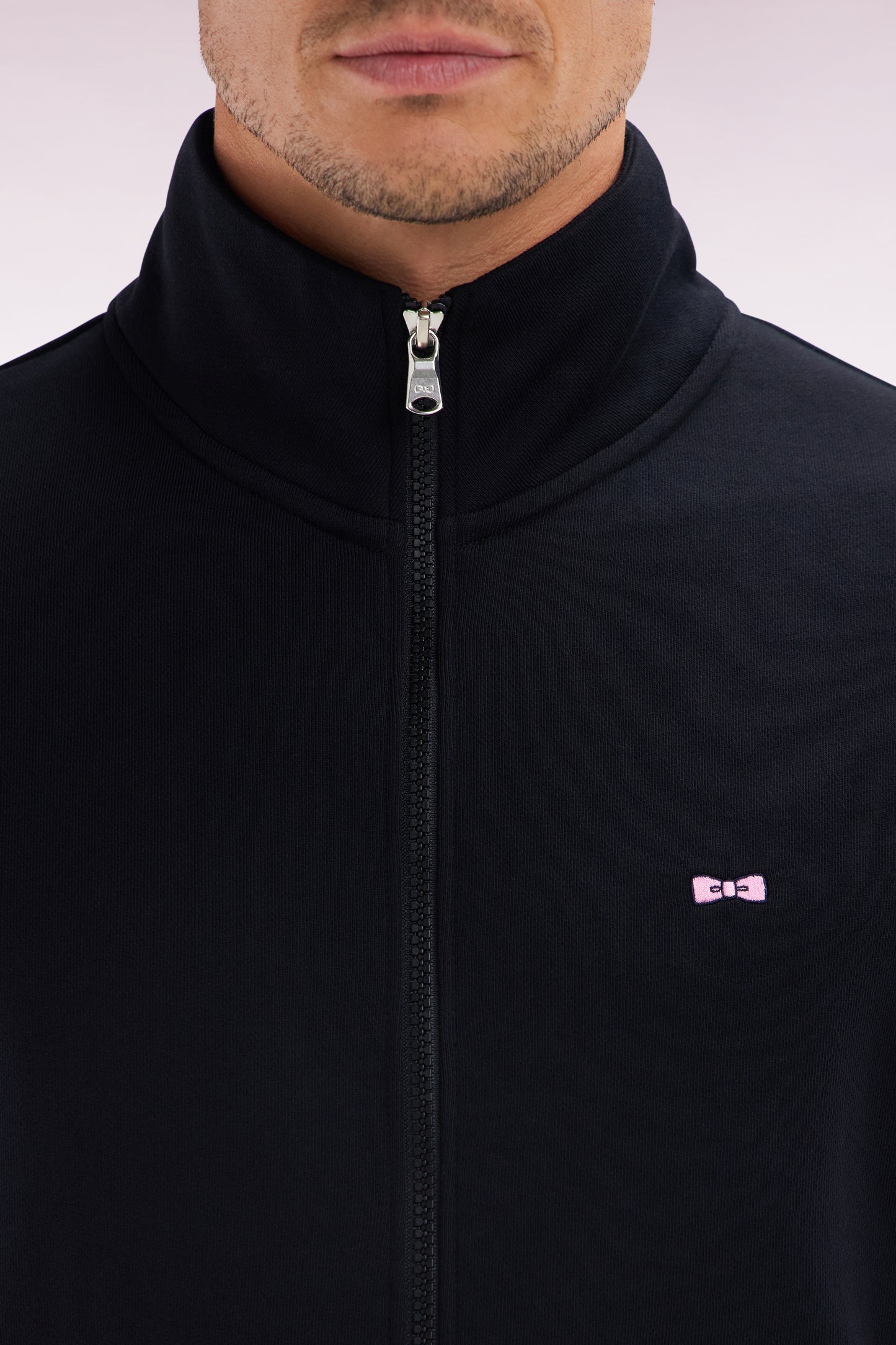Straight-fit black cotton zip-up sweatshirt