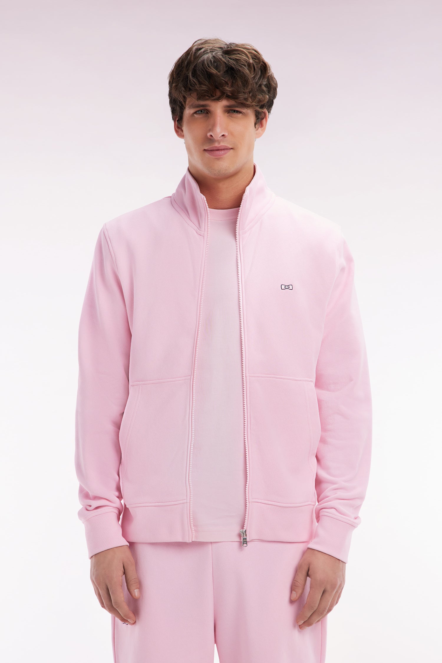 felpa con zip in cotone rosa vestibilità dritta