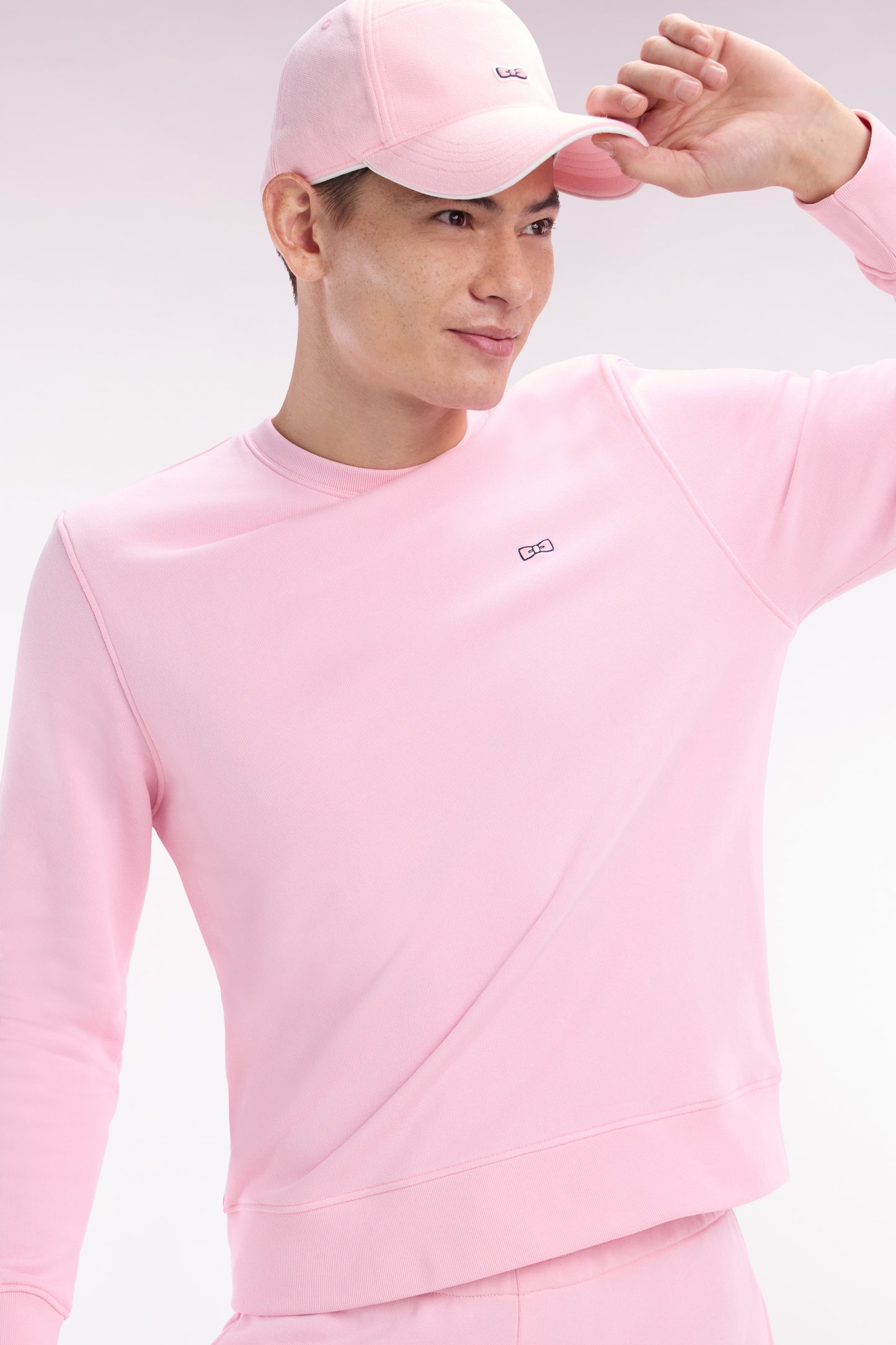 Straight-fit pink cotton fleece sweatshirt