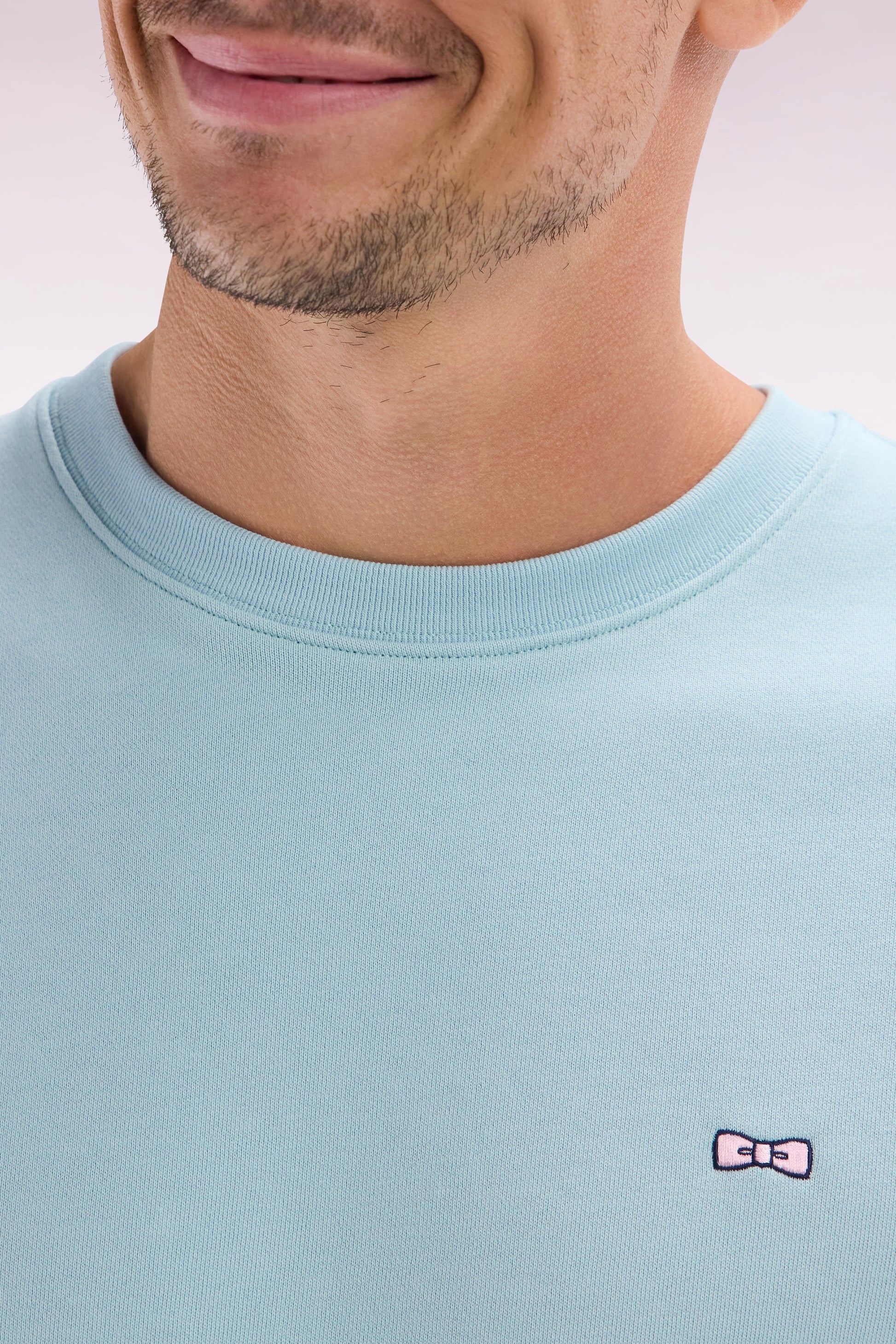 Sweatshirt en molleton coton vert d'eau coupe droite et col rond