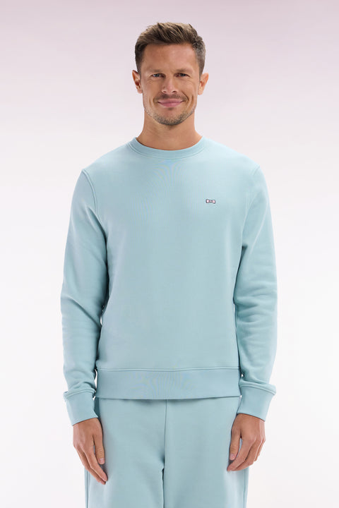 Sweatshirt en molleton coton vert d'eau coupe droite et col rond - Image 1