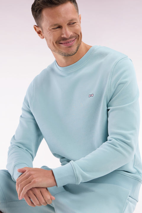 Sweatshirt en molleton coton vert d'eau coupe droite et col rond - Image 3