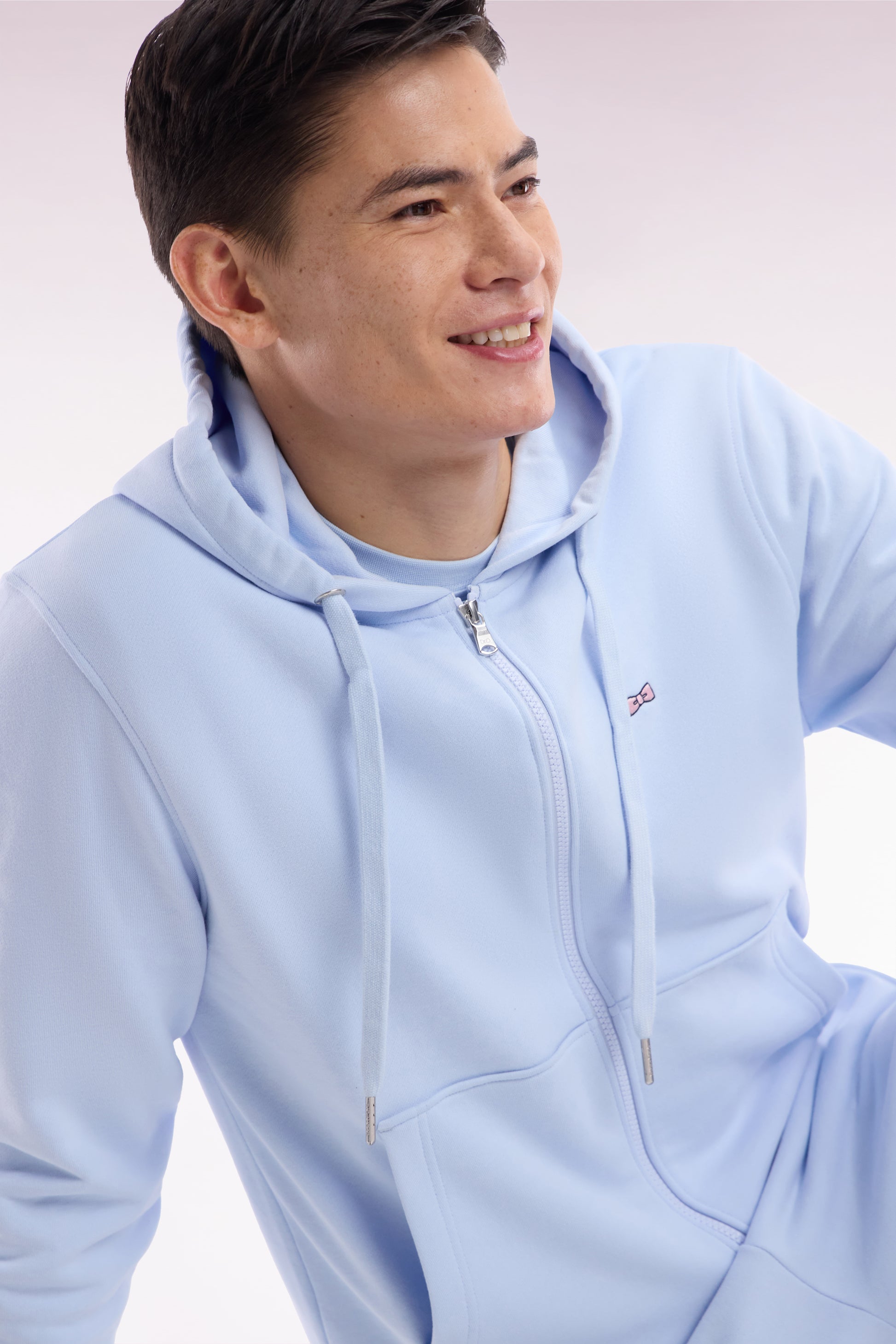 Sweatshirt zippé en molleton coton ciel coupe droite