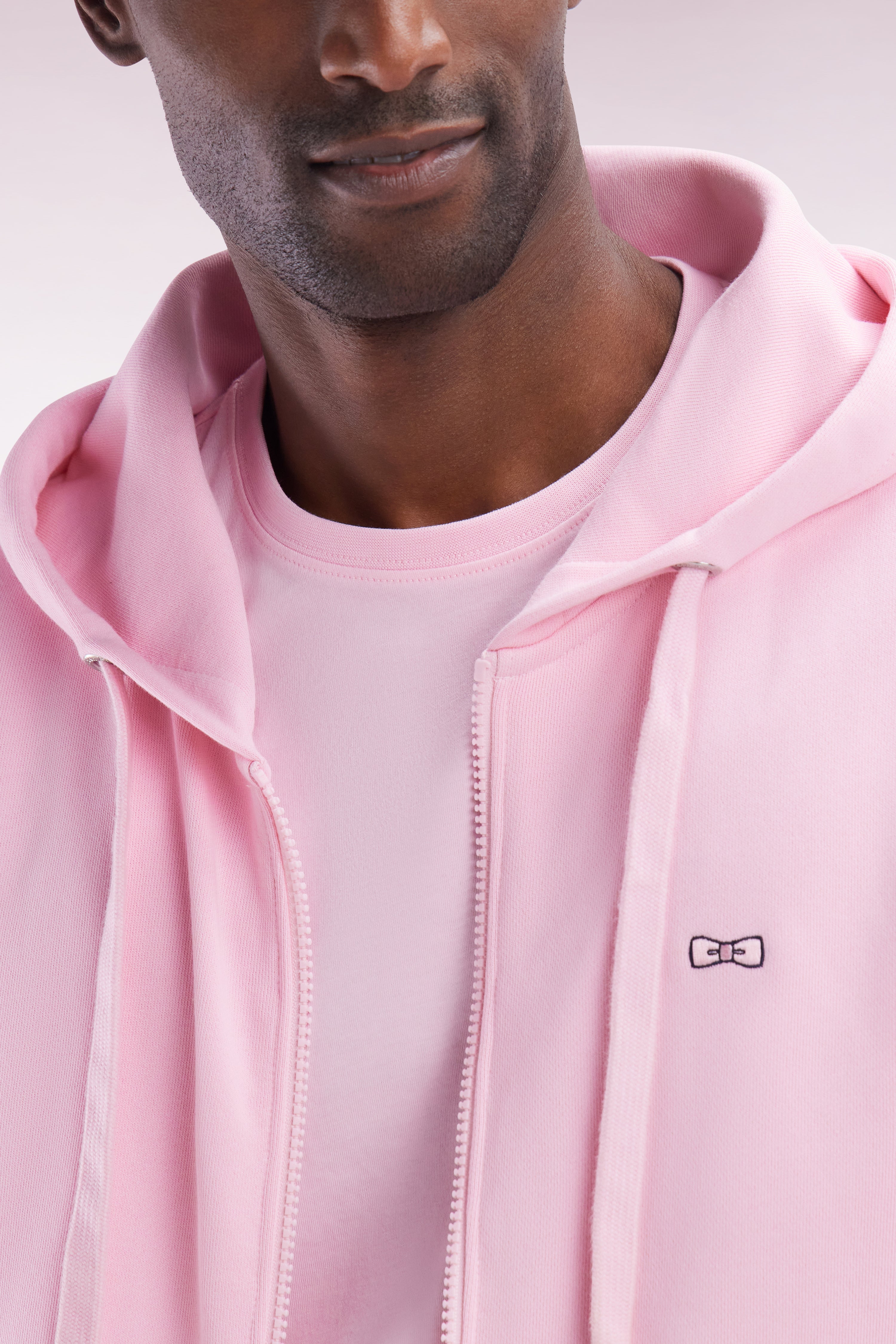 Sweatshirt zippé en molleton coton rose coupe droite