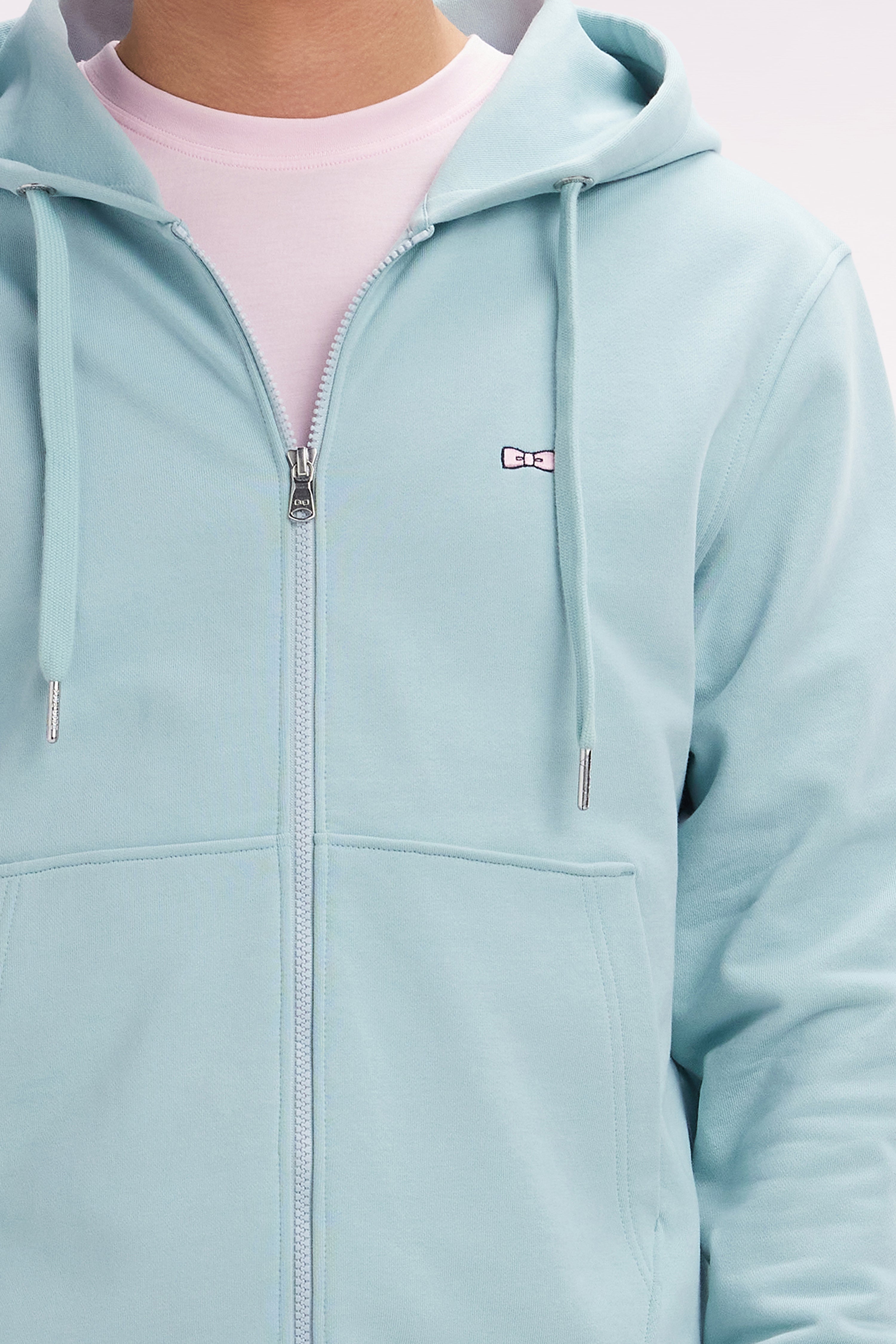 Sweatshirt zippé en molleton coton vert d'eau coupe droite