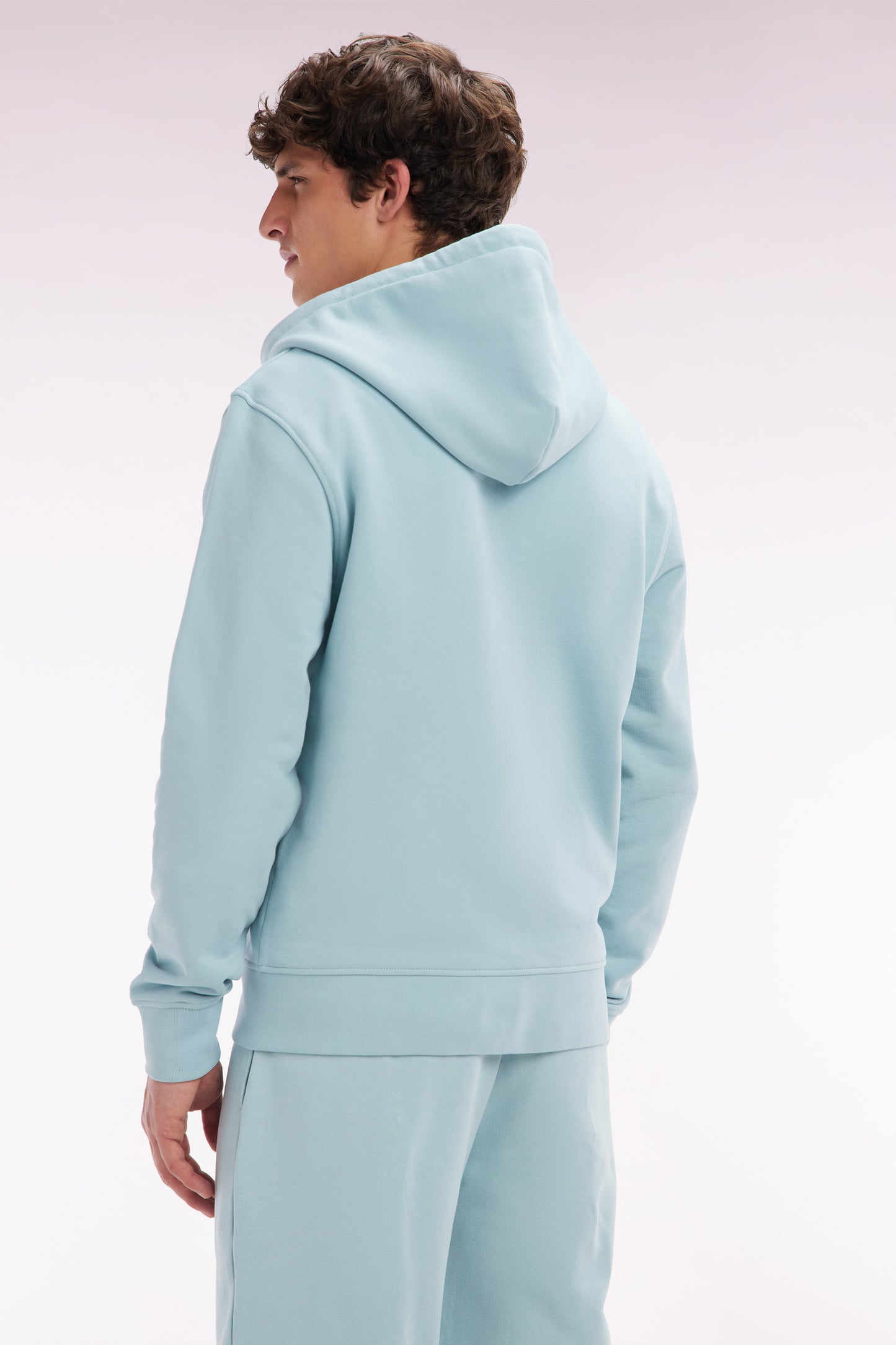 Straight-fit sea green cotton fleece zip-up sweatshirt