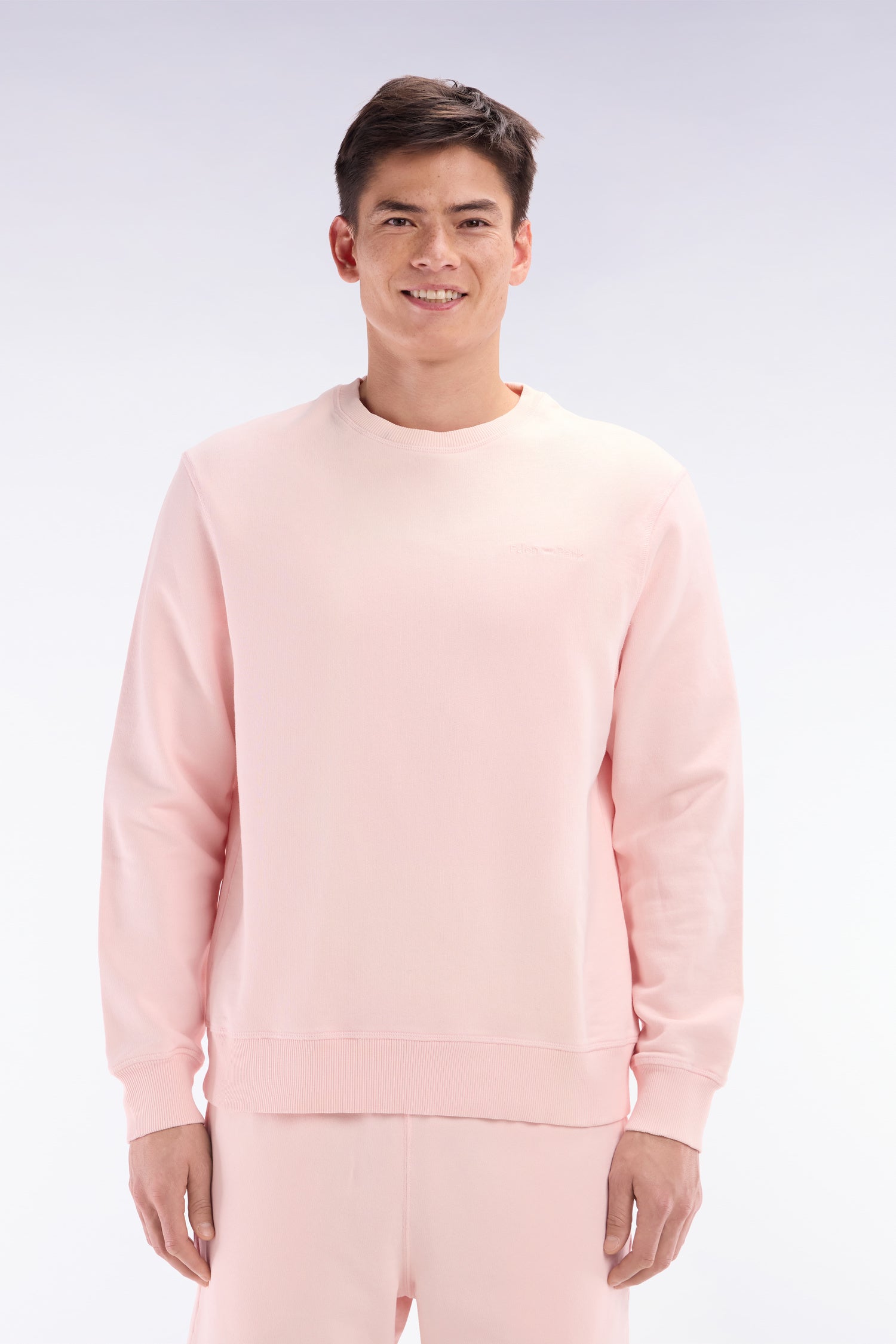 Sweatshirt surteint à col rond en molleton coton rose pâle coupe décontractée