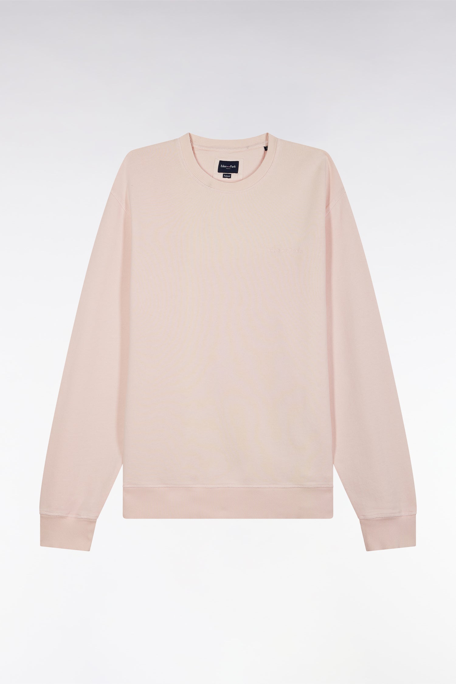 Sweatshirt surteint à col rond en molleton coton rose pâle coupe décontractée