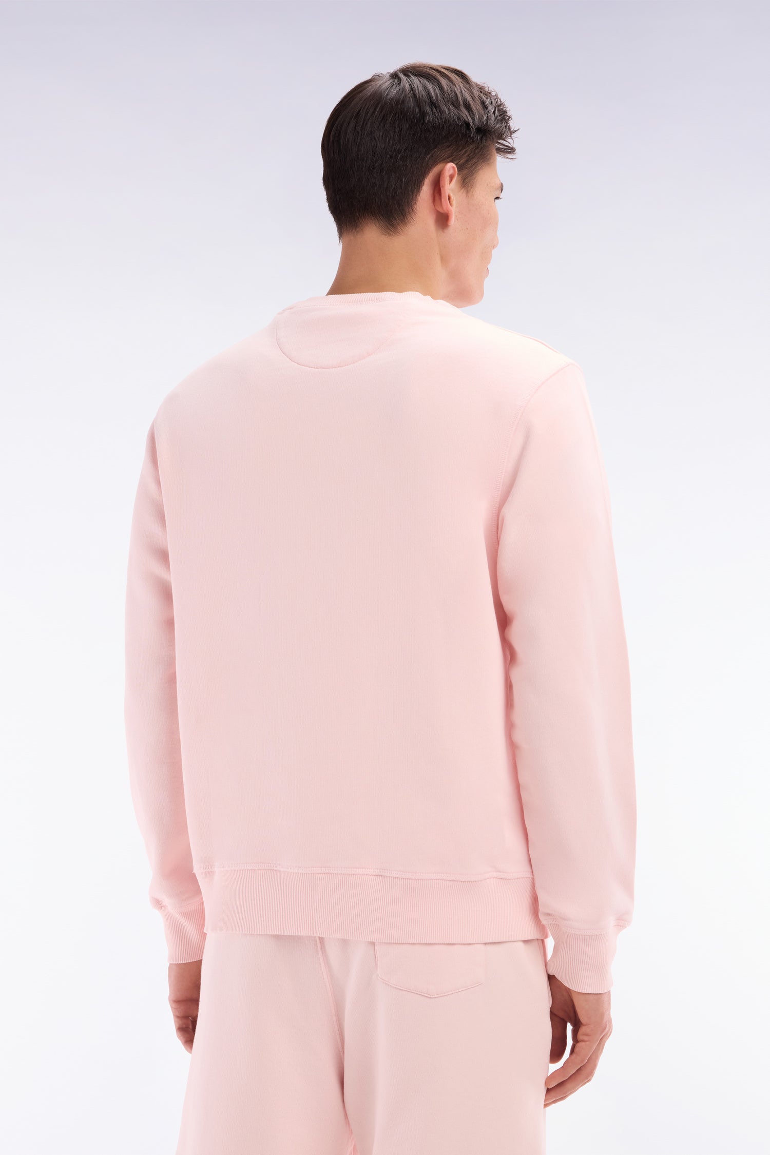 Sweatshirt surteint à col rond en molleton coton rose pâle coupe décontractée