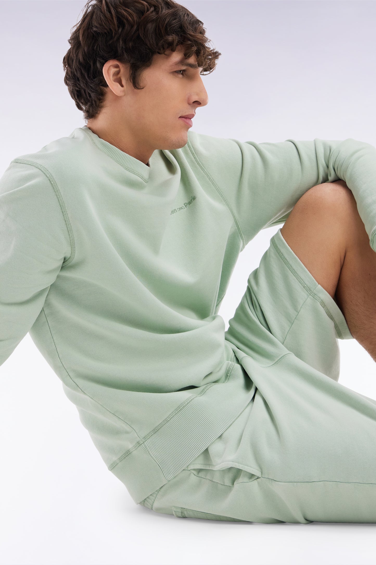 Relaxed-fit overdyed crewneck sweatshirt in sea green cotton fleece