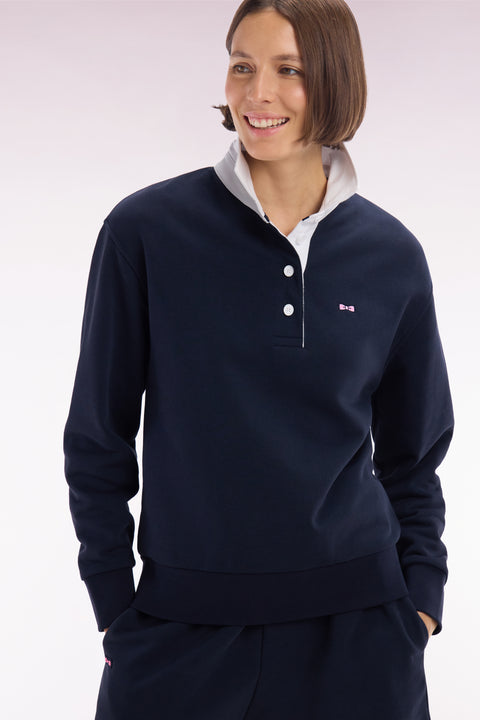 Sweatshirt à col maillot en coton marine coupe décontractée - Image 1
