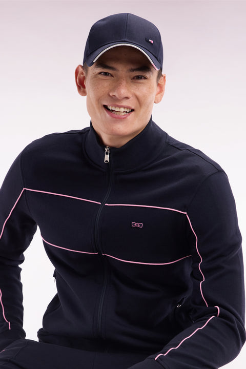 Sweatshirt zippé en coton interlock bleu coupe droite - Image 3