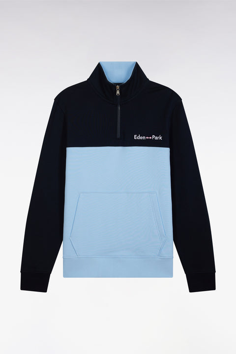 Sweatshirt à col camionneur en coton bicolore ciel et marine coupe droite - Image 2