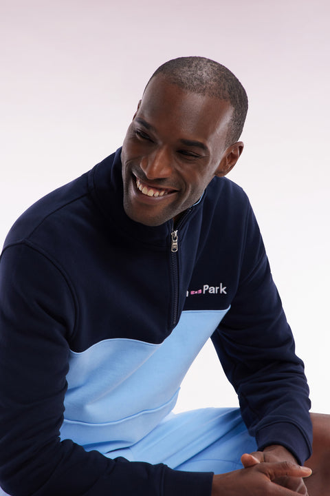Sweatshirt à col camionneur en coton bicolore ciel et marine coupe droite - Image 3