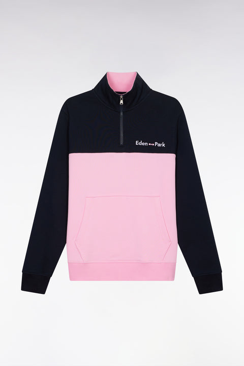 Sweatshirt à col camionneur en coton bicolore rose et marine coupe droite - Image 2