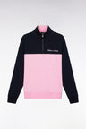 Sweatshirt à col camionneur en coton bicolore rose et marine coupe droite