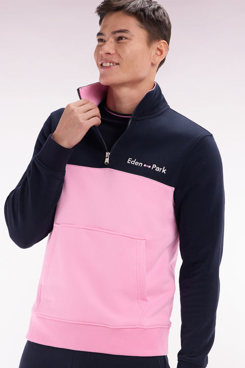 Sweatshirt à col camionneur en coton bicolore rose et marine coupe droite - Image 3